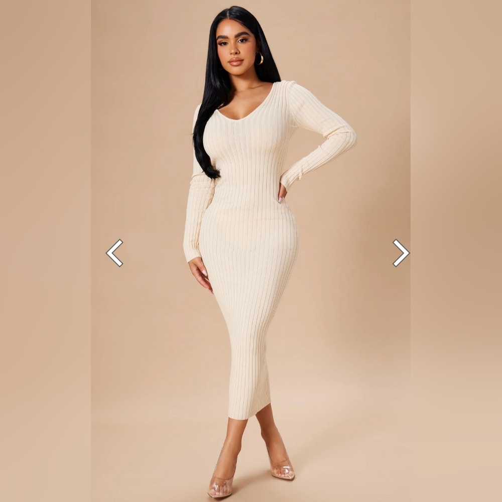 NWT Fashion Nova Off White Cream Kallan Knit Sweater Dress